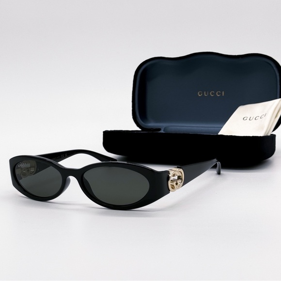 NEW GUCCI GG1660S 001 OVAL BLACK GREY WOMEN SUNGLASSES GUCCI - Picture 2 of 12